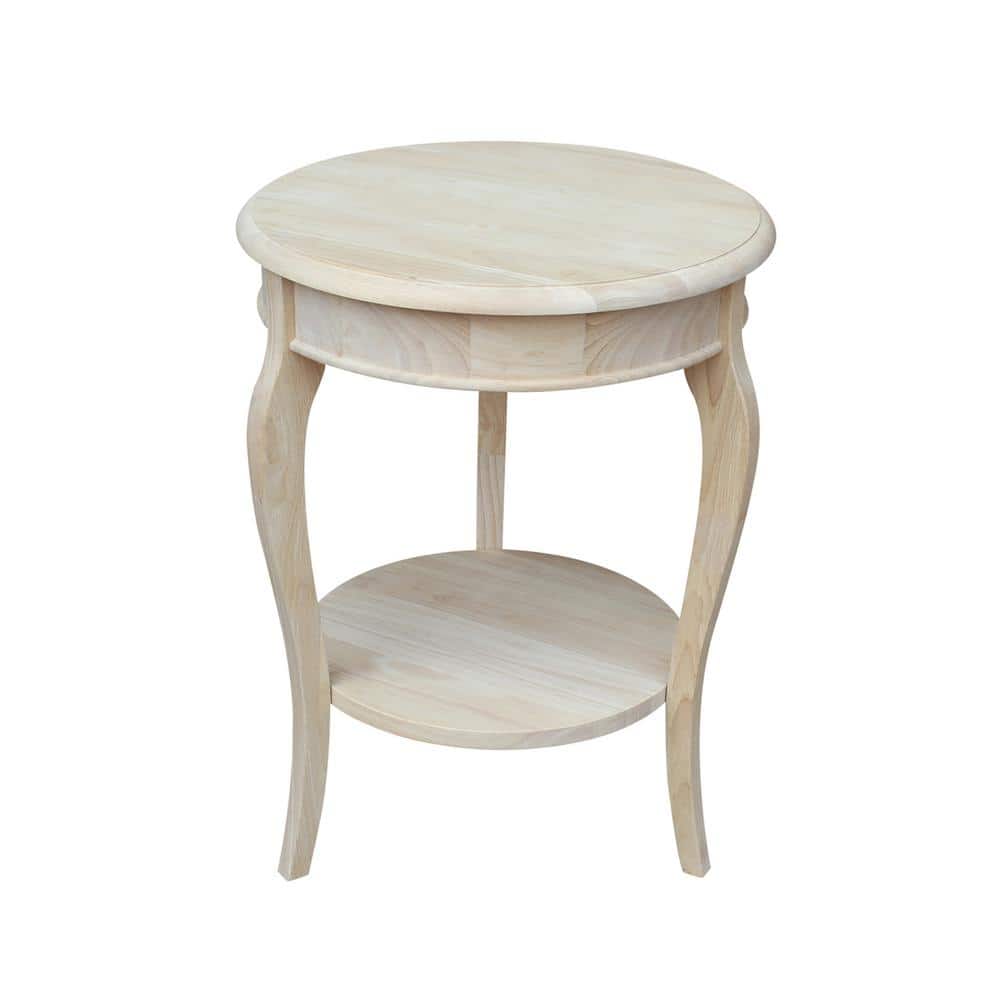 Cambria Classic Round Solid Parawood End Table in Unfinished Wood