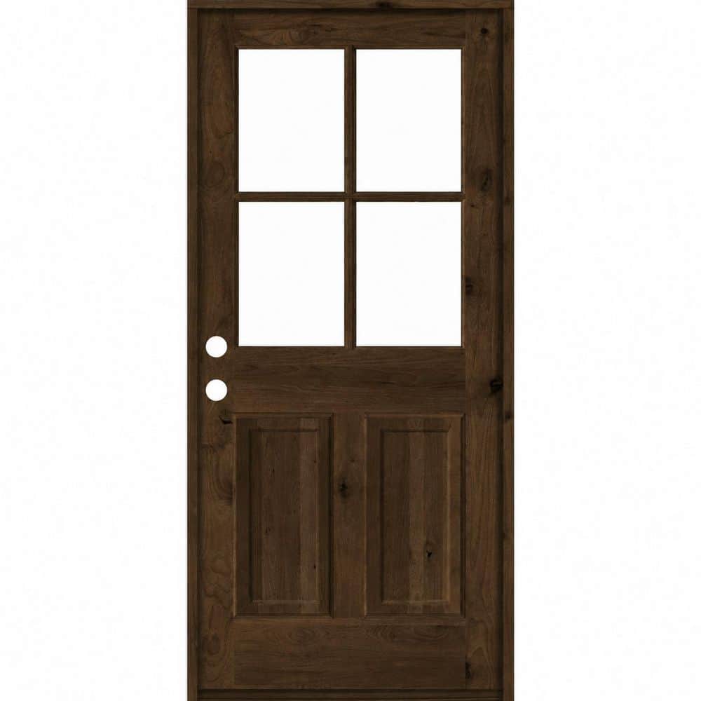36 in. x 80 in. Knotty Alder Right-Hand/Inswing 4-Lite Clear Glass BEHR Espresso Stain Wood Prehung Front Door price history on PriceWatchPro