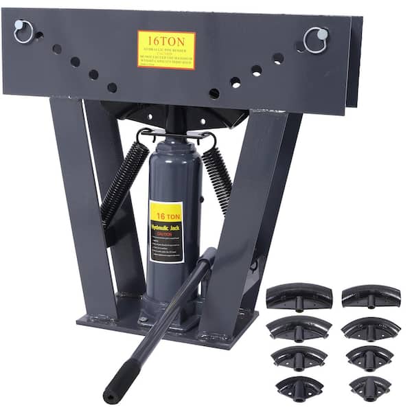 Tidoin 16-Ton Dark Gray Steel Adjustable Pipe Bender Manual Hydraulic with 6 Dies, Adjustable Rollers 90-180° Bending