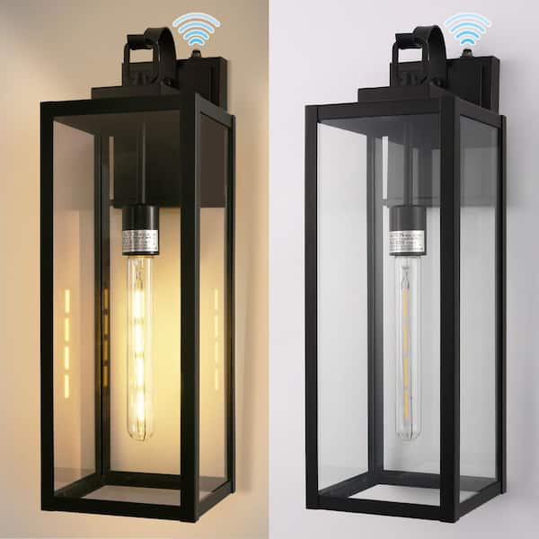 20 in. 2-Pack Large Black Outdoor Wall Lanterns Waterproof with Dusk to Dawn for Porch and Doorway (T30 Bulbs Included)