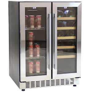 Stainless Steel Dual Zone 20-Bottle Freestanding Beverage Refrigerator with Chromed Wire and Wooden Shelves