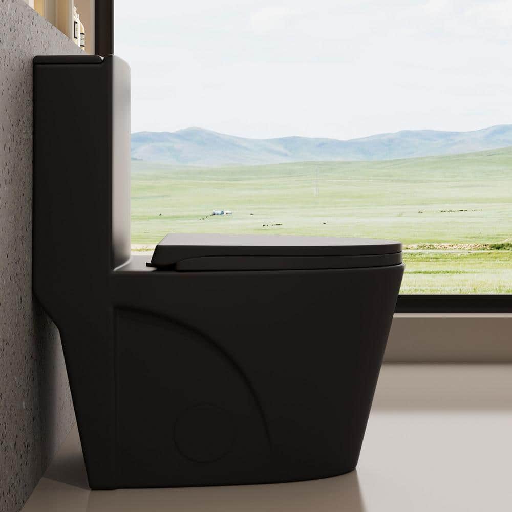 Matte Black Ceramic Dual Flush Elongated One-Piece Toilet
