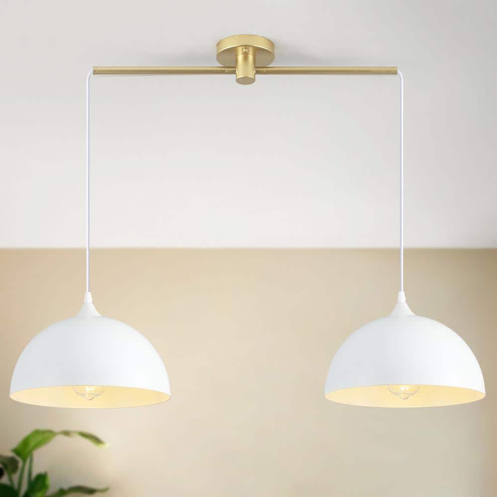 2-Light White and Gold Dome Pendant Light with Metal Shade for Kitchen Island, No Bulbs Included price history on PriceWatchPro