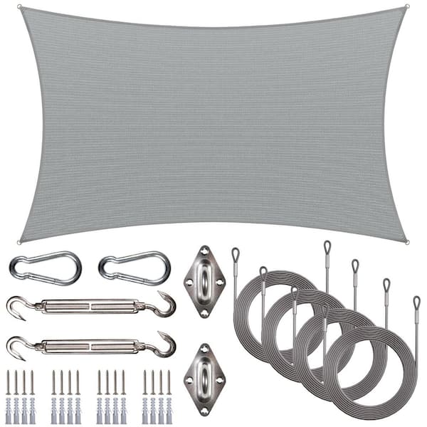 12 ft. x 20 ft. Rectangle Sun Shade Sail with Hardware Kit and Rope-Gray