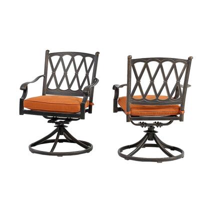 Cast Aluminum Outdoor Direct-Net Backrest Swivel Dining Chairs with Orange Cushions (Set of 2)