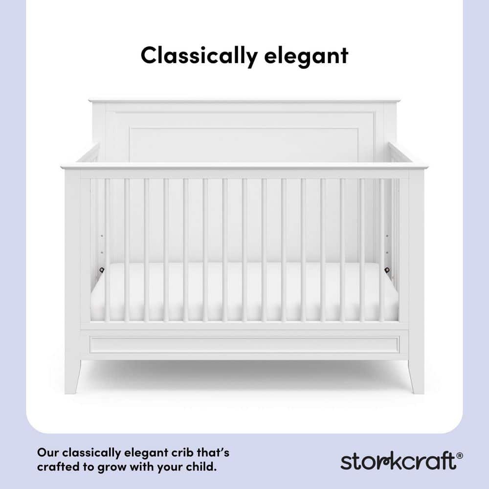 White 5-in-1 Convertible Crib with Mattress Protector