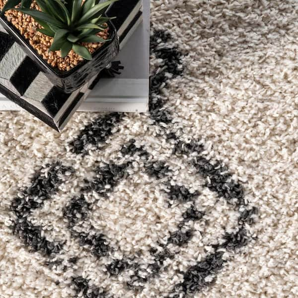 Textured Diamond Shag Bath Rug Cream - Opalhouse™