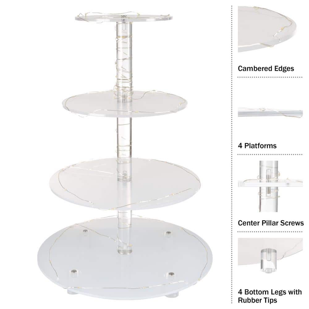 Clear 4-Tier Round Acrylic Cupcake Stand with LED Lights