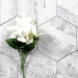 French Country Gray and White Hexagon 8 in. x 8 in. Wood Look Glass Wall Tile (12 Sq. Ft./Case)