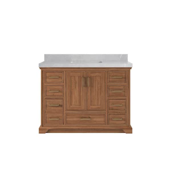 Willow Collections Charlotte Teak 48 in. W x 22 in. D x 36 in. H Single Sink Bath Vanity in Dark Natural with 2 in. Pearl Gray Quartz Top