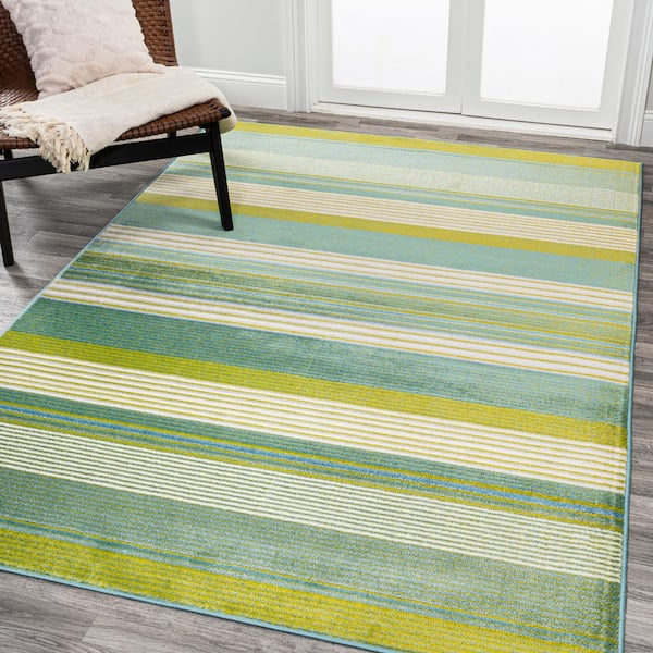 JONATHAN Y Duxbury Green/Blue 4 ft. x 6 ft. Gradient Ticking Striped Area Rug