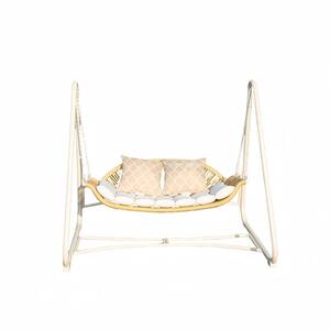 68.5 in. 2-Person White Metal Outdoor Patio Porch Swing with Thickened Cushions and Pillow for Porch, Backyard, Garden