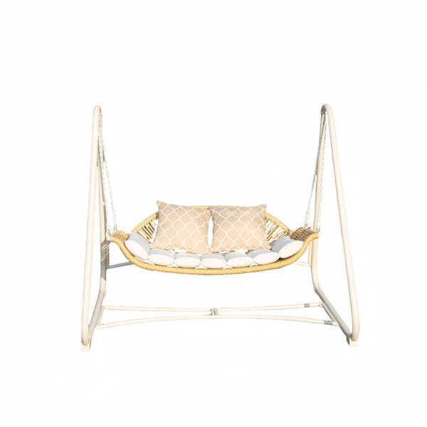 ITOPFOX 68.5 in. 2-Person White Metal Outdoor Patio Porch Swing with Thickened Cushions and Pillow for Porch, Backyard, Garden