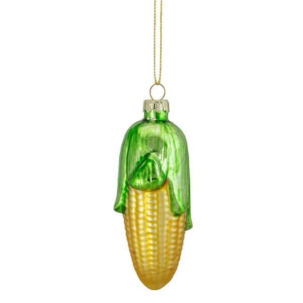 3.5 in. Yellow and Green Corn on the Cob Glass Christmas Ornament