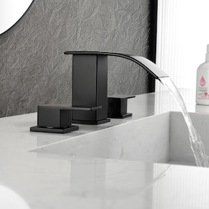 8 in. Widespread 2-Handle Bathroom Faucet With Pop-Up Drain Assembly and Waterfall in Matte Black