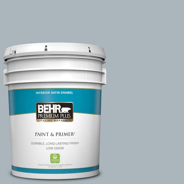 BEHR PREMIUM PLUS 5 gal. #N490-3 Shaved Ice Satin Enamel Low Odor Interior Paint & Primer