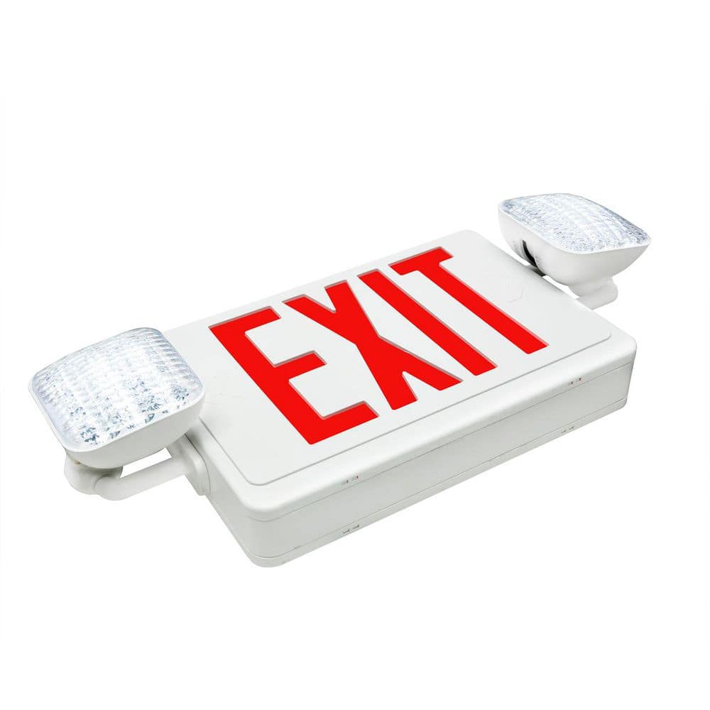 LED Emergency Exit Sign Combo with 2 Adjustable LED Lamps, 90 Min Backup, Damp Rated, UL Listed, 120-277VAC, White price history on PriceWatchPro