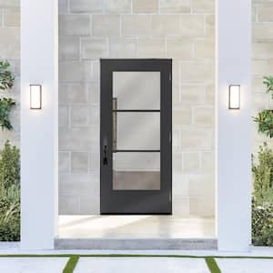 Legacy 36 in. x 80 in. Universal Handing Icon 3L Modern Clear Glass Black Fiberglass Front Door Slab