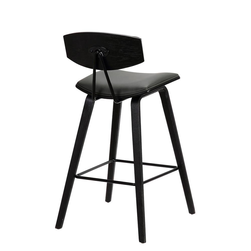 Fox Mid-Century Modern Gray Faux Leather & Brushed Black Wood Barstool