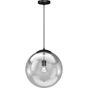1-Light 14 in. Black Globe Shade Indoor Pendant with Clear Glass