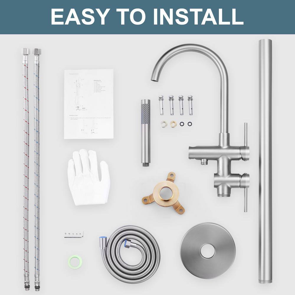 Brushed Nickel Freestanding Tub Filler with Hand Shower