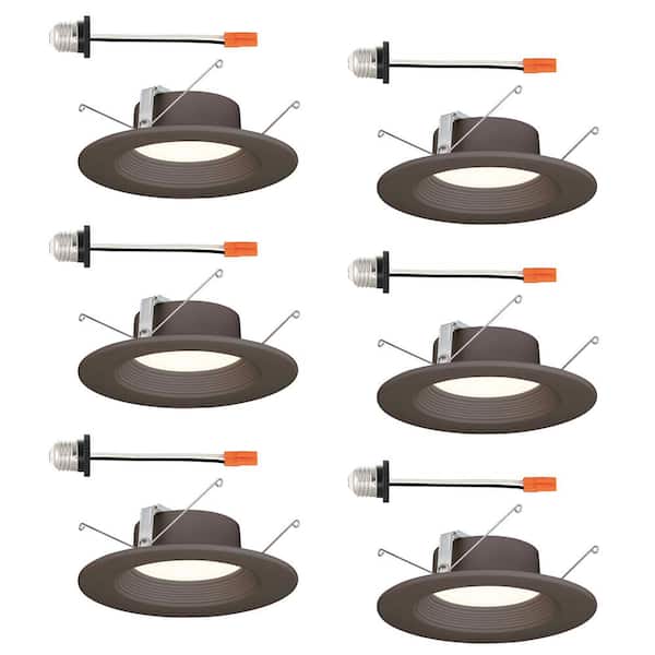 EnviroLite 5in. / 6 in. Integrated LED Bronze Round Baffle Recessed Light Retrofit Trim Selectable 5 CCT, 6-Pack