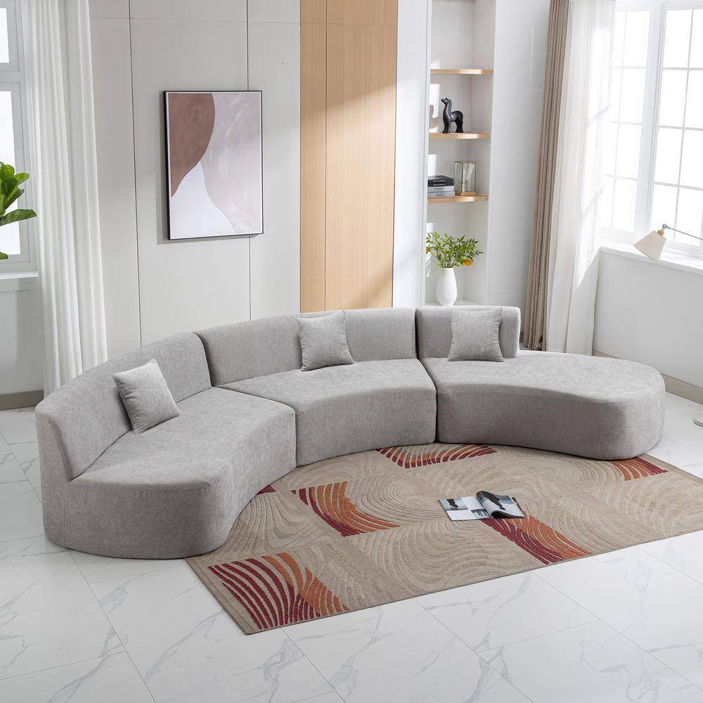 Harper & Bright Designs 136.6 in. Stylish Curved Chenille Modern Sectional Sofa in Gray with 3