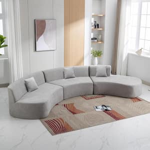 136.6 in. Stylish Curved Chenille Modern Sectional Sofa in Gray with 3-Throw Pillows, No Assembly Required