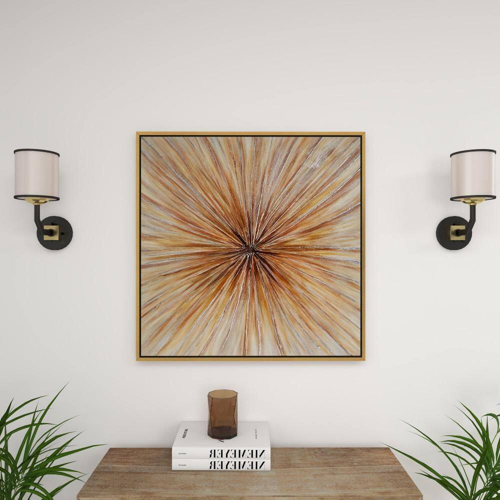 39" Brown Radial Starburst Framed Canvas Wall Art