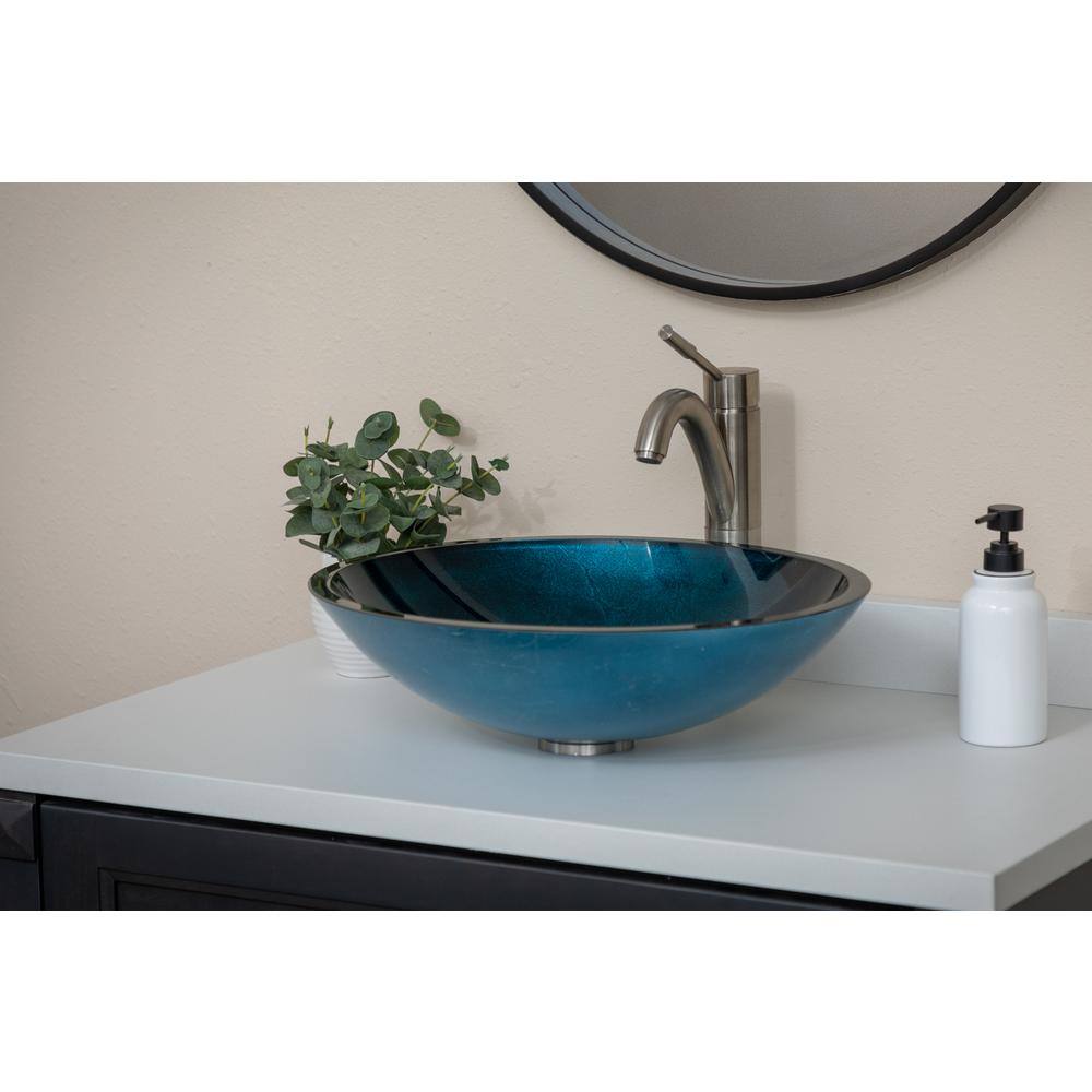 Turquoise Blue Oval Glass Above-Counter Vessel Sink