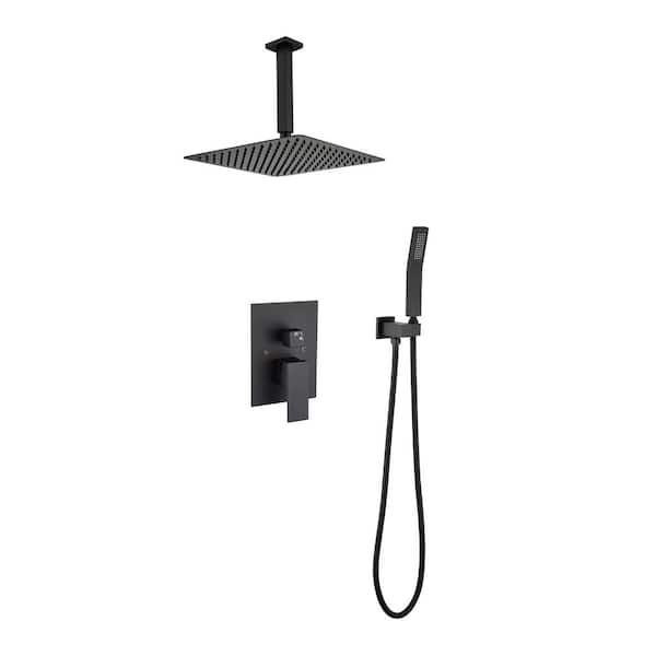 Fapully Single-Handle 1-Spray Shower Faucet 2 GPM 12 in. Shower Head with Adjustable Heads Pressure Balance Valve in Matte Black