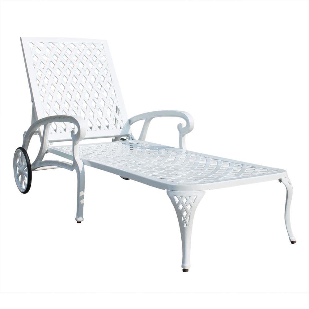 HOMEFUN 75.4 in. L White Aluminum Outdoor Chaise Lounge Reclining Chair