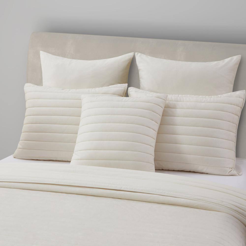 Valencia 20" Square Cream Quilted Velvet Throw Pillow