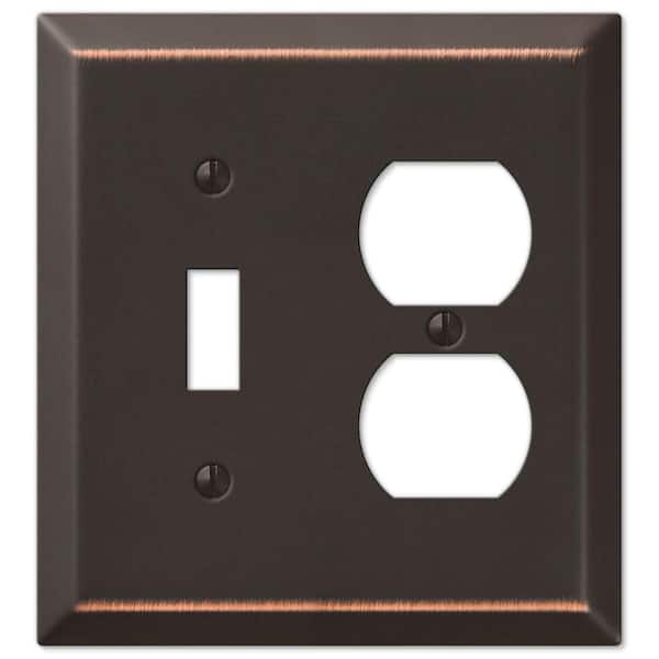 AMERELLE Metallic 2 Gang 1-Toggle and 1-Duplex Steel Wall Plate - Aged Bronze