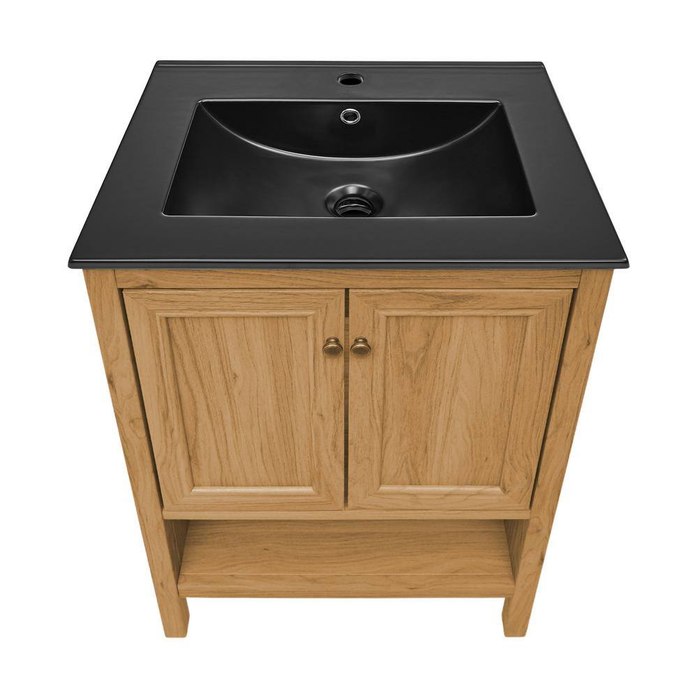 Château Natural Oak Bathroom Vanity with Black Ceramic Sink Top