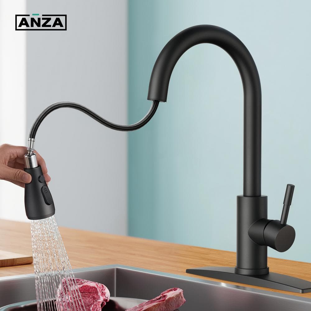 Matte Black Stainless Steel Pull-Down Kitchen Faucet