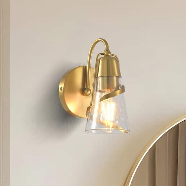 5 in. 1-Light Gold Modern Wall Sconce with Glass Shade