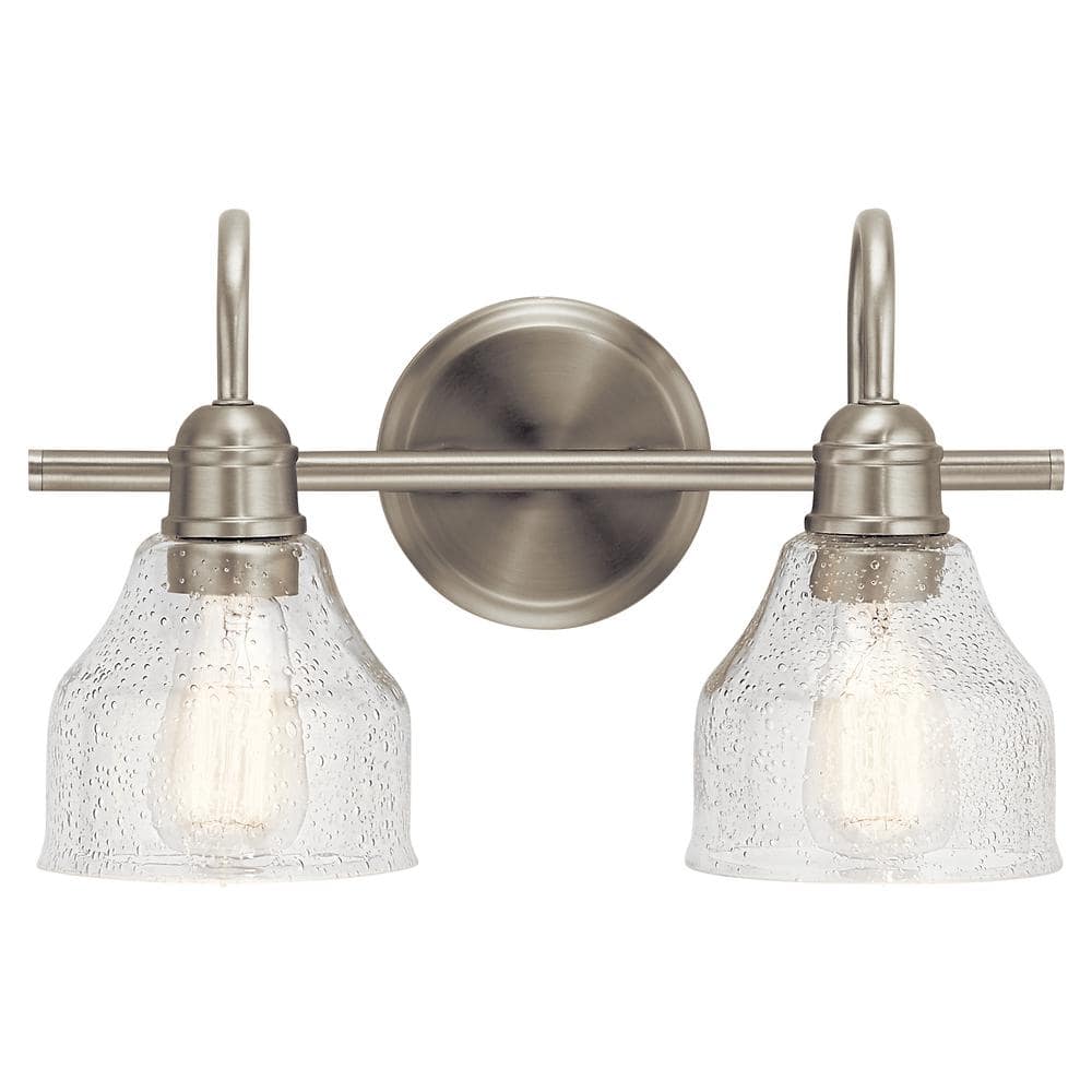 Avery Transitional 2-Light Vanity in Brushed Nickel with Clear Seeded Glass