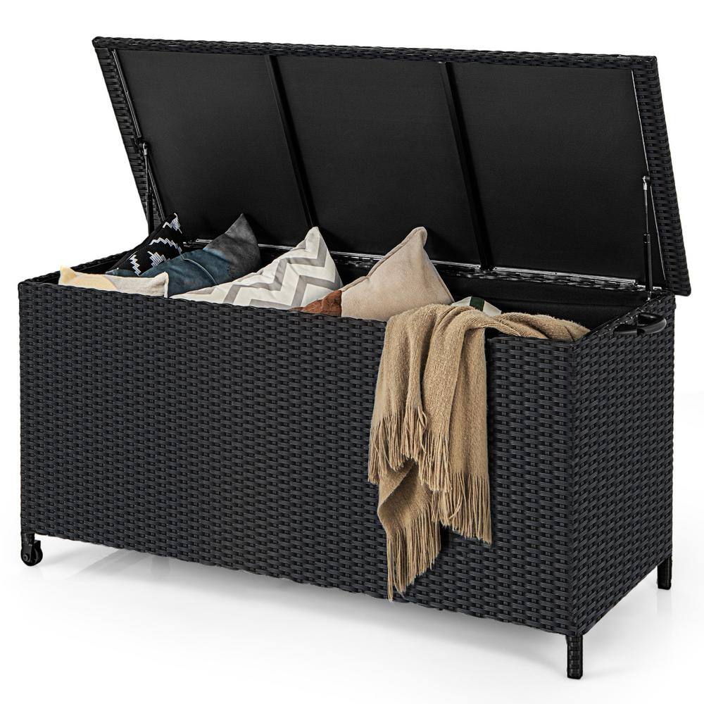 Black Wicker 85 Gallon Outdoor Deck Box with Wheels