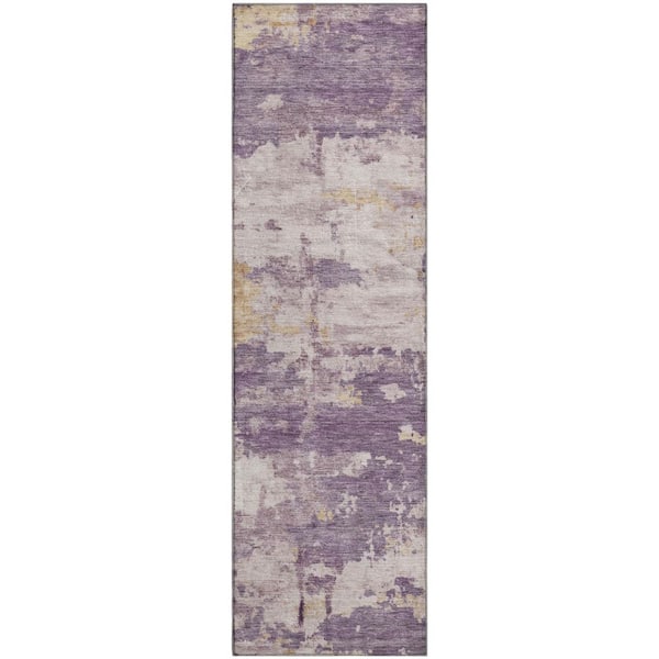 Mayfield Premium Machine Washable Abstract AMF2362 Plum 2 ft. x 7 ft. Runner Rug