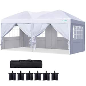 10 ft. x 20 ft. Pop Up Canopy with 6 Removable Side Walls, Outdoor BBQ Party Portable Canopy in White