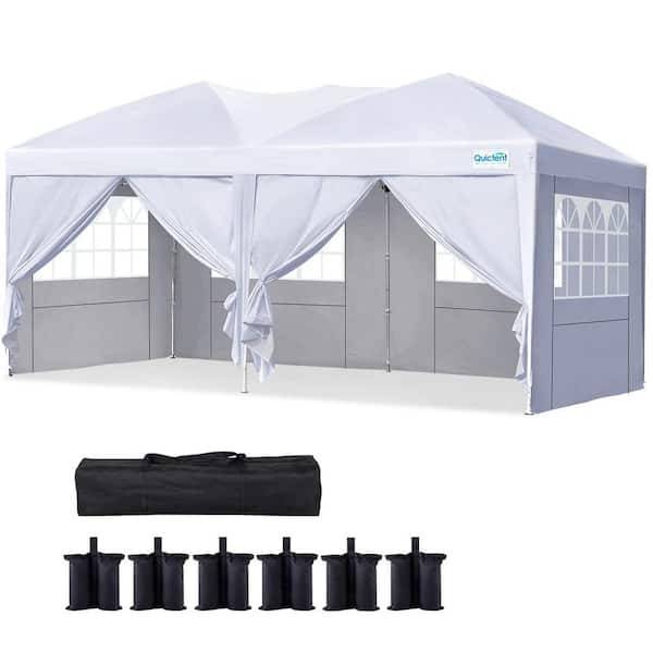 10 ft. x 20 ft. White Pop Up Canopy with 6 Removable Side Walls, Portable BBQ Party Canopy