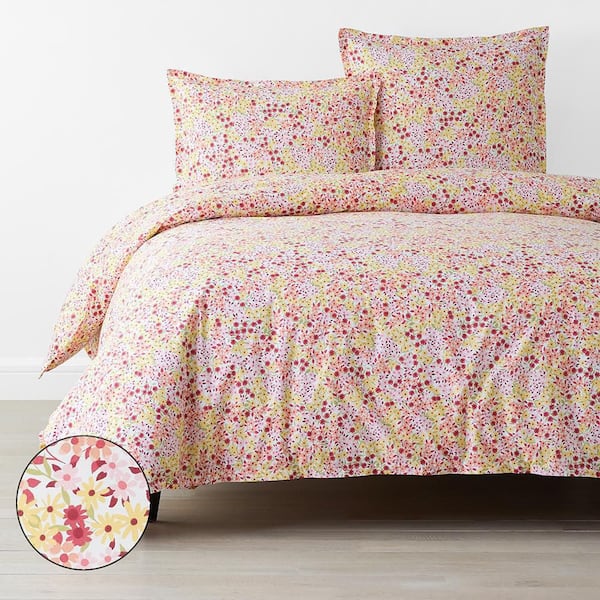 The Company Store Company Cotton Sunshine & Blooms White Multi Mini Floral King Cotton Percale Duvet Cover