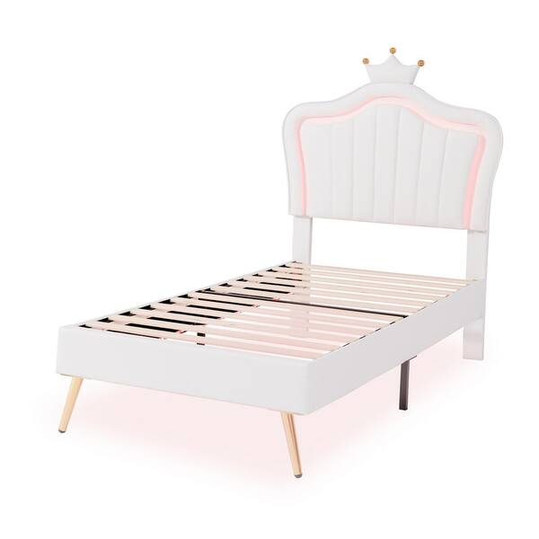 Full or Twin Size Upholstered Princess Bed With Crown Headboard