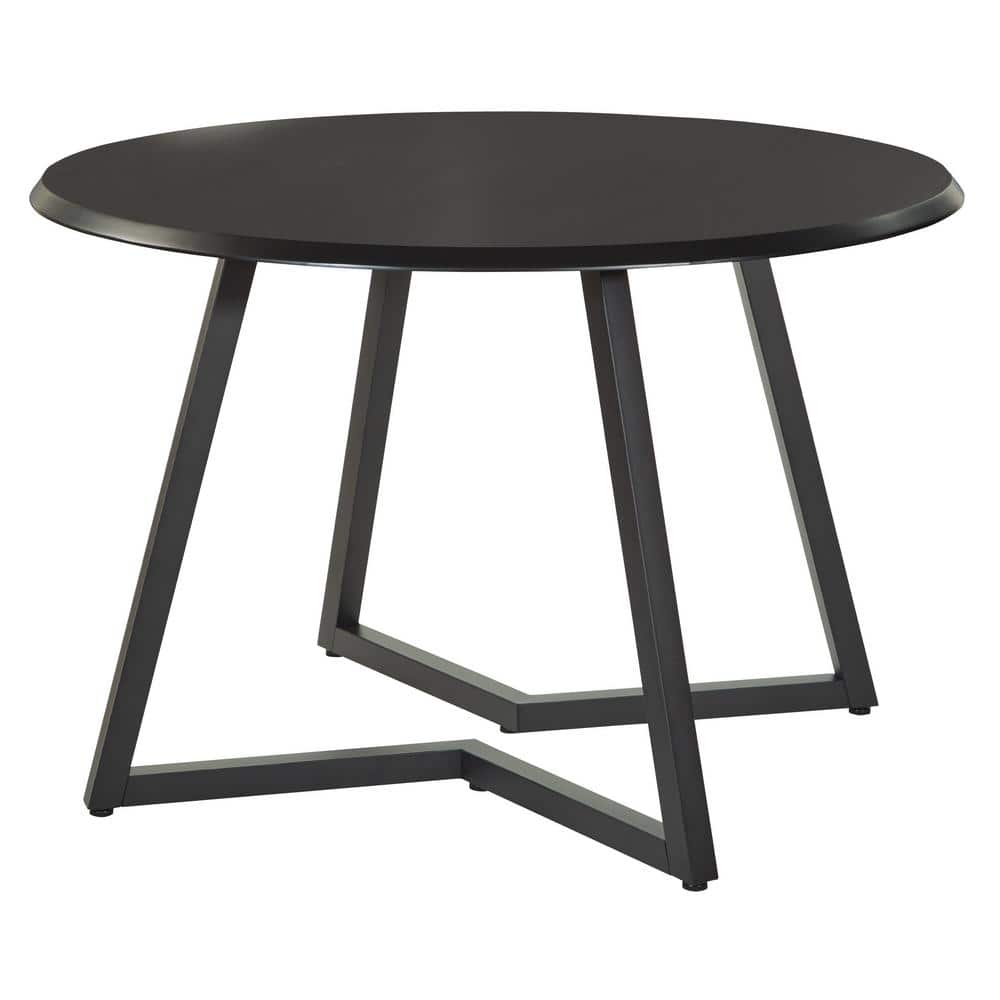 Metro Round Black Veneer Top Dining Table with Metal Base, 45.5 inches