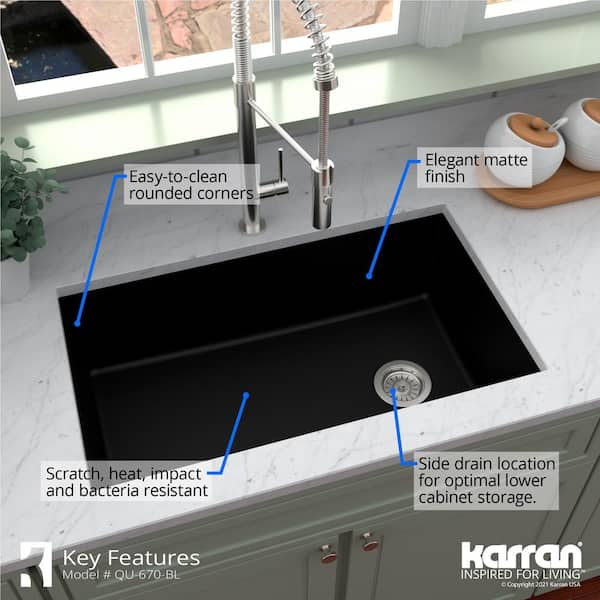 Karran QU-670 Quartz/Granite 32 in. Single Bowl Undermount Kitchen