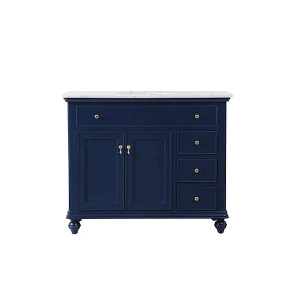 Unbranded Timeless Home 42 in. W Single Bath Vanity in Blue with Marble Vanity Top in Carrara with White Basin