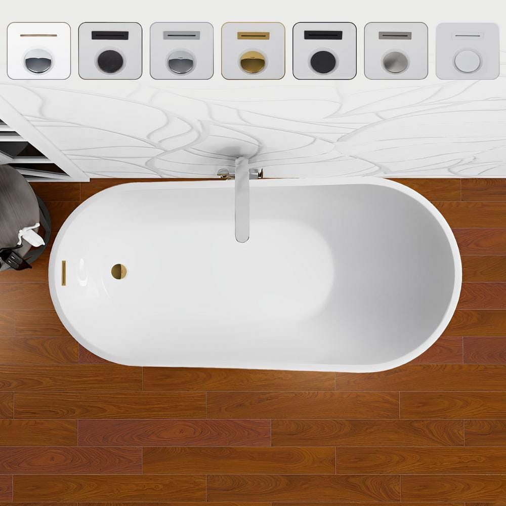 55" White Acrylic Freestanding Soaking Bathtub