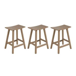Franklin Weathered Wood 24 in. HDPE Plastic Outdoor Patio Backless Counter Stool (Set of 3)