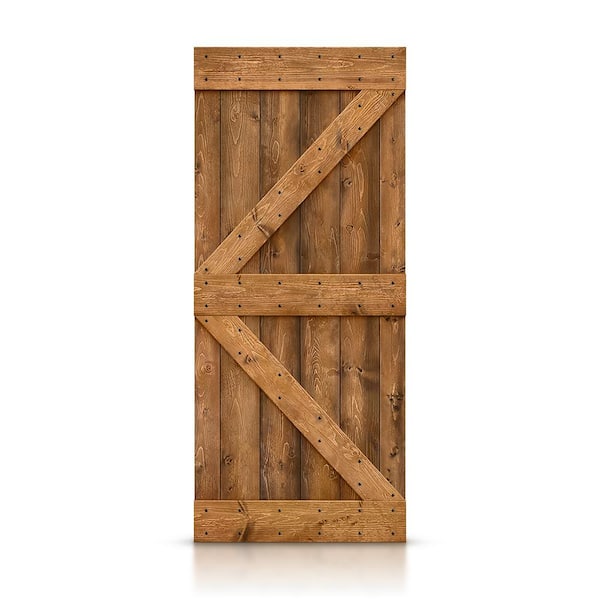 CALHOME K Series 30 in. x 84 in. Pre Assembled Solid Pine Walnut Stained Wood Interior Sliding Barn Door Slab